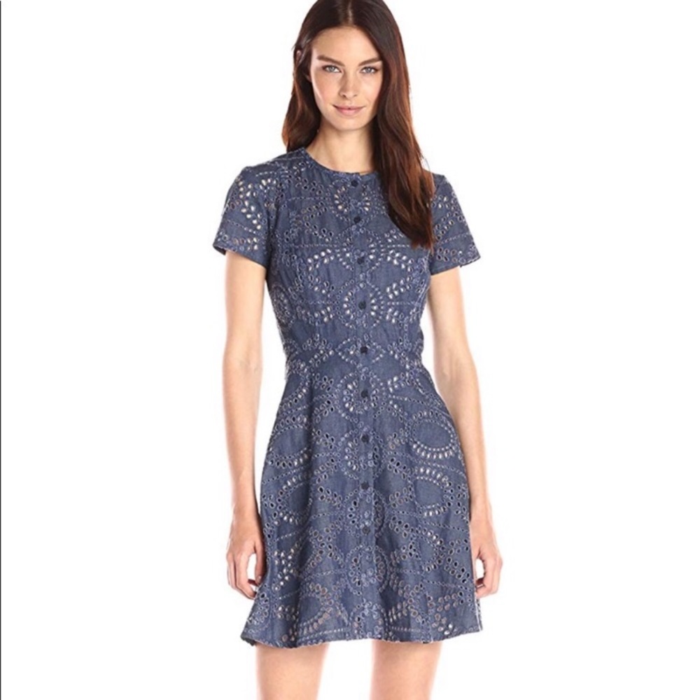 Shoshanna Chambray Eyelet Mika Mini Dress